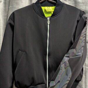 Cyberdog Cropped Bomber Flight Jacket Black Reflective Large